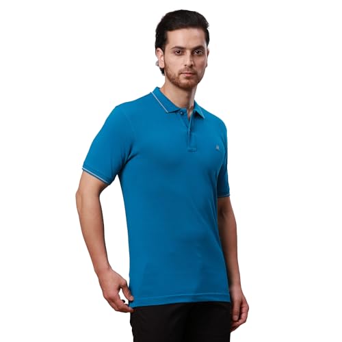 Image of Raymond Contemporary Fit Pure Cotton Solid Pattern Polo Neck Casual T-Shirt