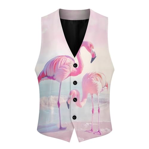 Flamingo Beach Men's Suit Vests Business Formal Dress Vest V-Neck Waistcoat for Wedding Casual4