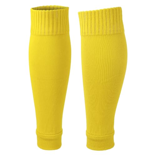 Image of Football Sock Sleeves, Breathable Sports Soccer Socks Team Leg Sock Sleeve Soccer Shin Guards Sleeves for Football Running or Training Beginner F4-ZQWT (Yellow)