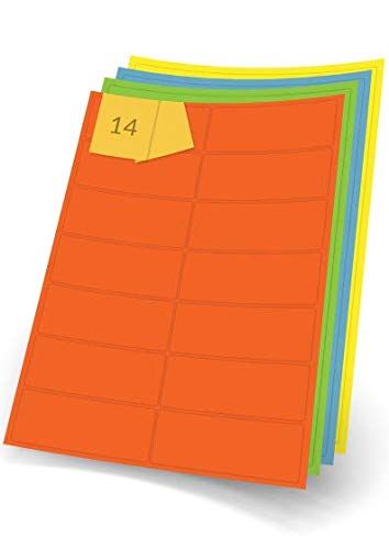 Yellow Coloured Rectangle A4 Labels, 99 x 38mm, 14 Labels per A4 Sheet, 100 Sheets Per Pack, 1400 Labels in Total, Inkjet or Laser Printer Friendly