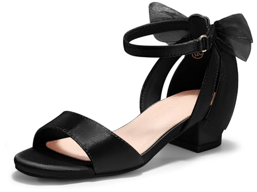 Image of Coutgo Girls Dress Shoes Sandals Chunky Low Heels Bow Ankle Strap Flower Girl Wedding Party Shoes
