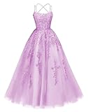 WSEYU ZMKI391 - Vestido de dama de honor con tirantes delgados, apliques de encaje, vestido de baile de graduación, formal, de noche, fiesta, Lila, 52 Grande