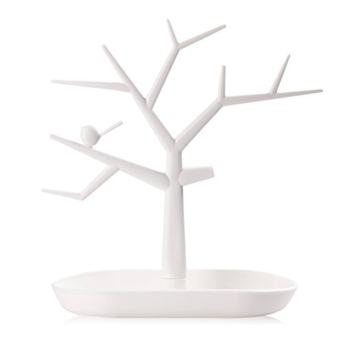Vococal - Sostenedor del Soporte del Display / Organizador para Joyas Pendiente Collar Anillos (Forma del árbol Pájaro,Blanco)