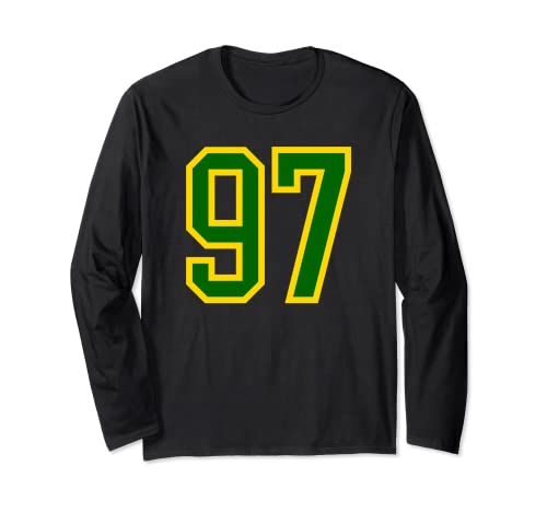 Número de camiseta # 97 de cumpleaños verde amarillo número deportivo 97 Manga Larga