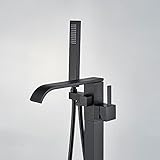 Freestanding Bathtub Faucet Matte Black Floor Mounted Tub Filler with Hand Shower Brass High Flow 36