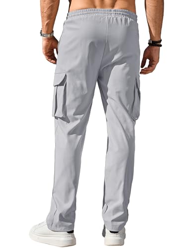 Image of Comdecevis Men's Casual Cargo Pants Workout Joggers Stretch Sweatpants Hiking Drawstring Tactical Pants with Multi Pockets