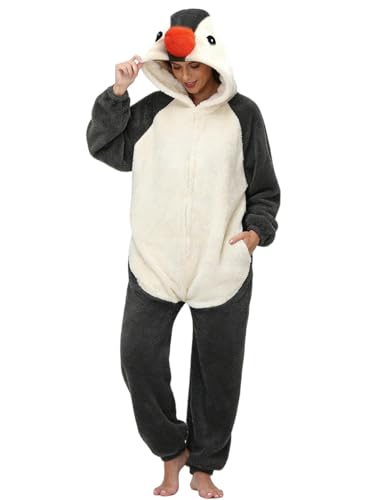 chuangminghangqi Pyjama Femme Combinaison Vêtements Grenouillère Femme en Polaire Unisexe Animal Costume Homewear Party Onesie(Pingouin,S)