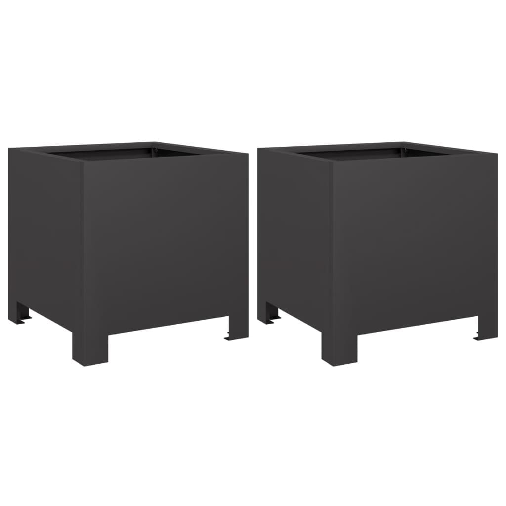 vidaXL Garden Planters 2 pcs, Plant Pot for Patio Balcony Terrace, Flower Pot for Flower Herb Plant, Outdoor Planter Box, Black Steel