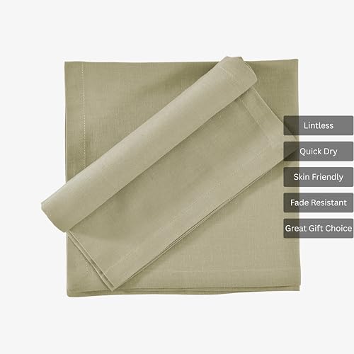 Image of FINGERCRAFT Table Napkins 18x18 Inches Set of 12 Cotton Linen Blend Fabric Dinner Cloth Napkins Washable and Reusable, Good Absorbency for Home, Parties, Hotels (Sage Green)