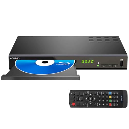 Image of LONPOO 1080P HD Blu-Ray DVD Player for TV (Metal Enclosure) | Home Theater CD DVD Blue Ray Player, Built-in PAL /NTSC, HDMI /AV Cable /Remote Control Included (Metal Enclosure)