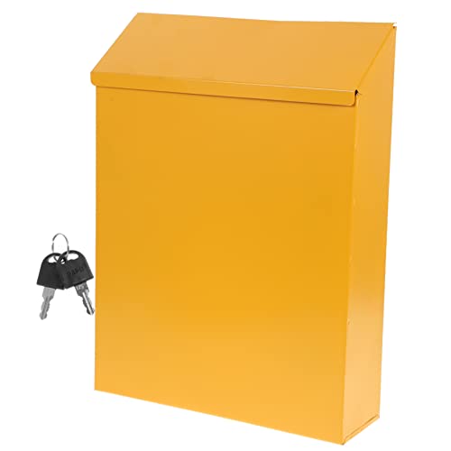 DIYEAH Buzón De Correo De Hierro con Cerradura Estilo Europeo Creativo y Seguro Buzón para Pared Color Amarillo Caja para Sugerencias y Críticas