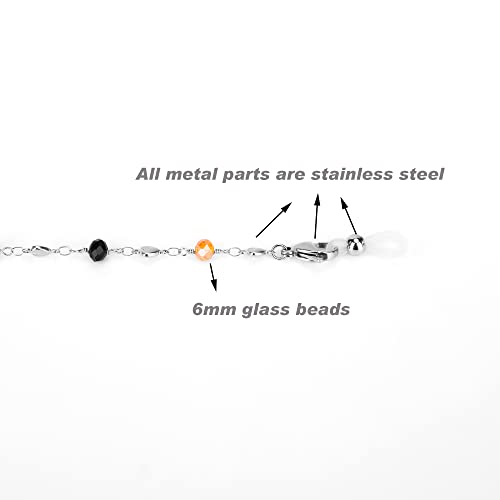 Image of Eyeglass Chain Silver Stainless Steel Handmade Necklace for Reading Glasses Sunglass Beaded Chains for Men Women