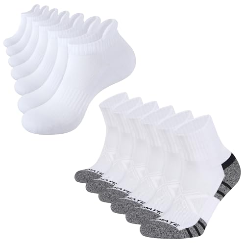 CLOSEMATE 7 Pairs Men's Ankle Running Socks & 6 Pairs Men's Athletic Ankle Socks (White, Medium, 9-12)
