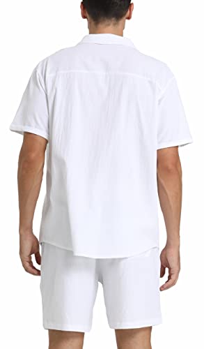 RPOVIG Linen Shirt Short Outfits:Men's Beach 2 Pieces Casual Button-Down Sets3