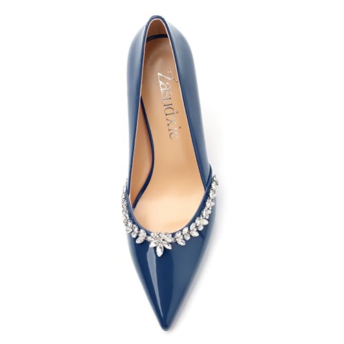 Womens Stiletto High Heels Closed Pointed Toe Slip-on Pumps Glitter Rhinestone Crystal Wedding Prom Dress Shoes 3.35 Inches3