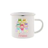Tazza Vintage da 350 ml in metallo smaltato con bordo di acciaio inox con stampa personaggio e possibilità di personalizzazione Colore bianco.