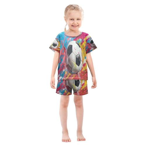 senya Short Sleeve Pajamas Sets Summer Cotton Sleepwear Watercolor Soccer3