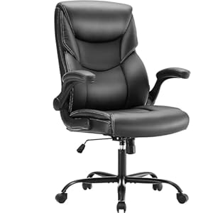 Sweetcrispy Computer Gaming Chair, Ergonomic High Back Heavy Duty Task Desk Office Chairs with Wheels, Flip-up Arms, Adjustable Height, PU Leather,Inky