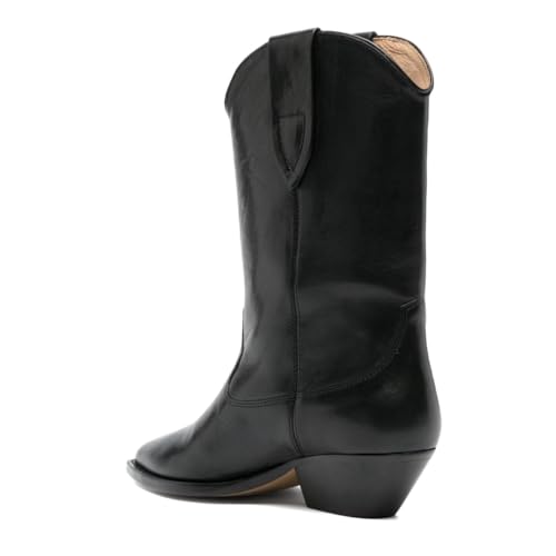 Women's Pull On Western Boots Closed Toe Wide Calf Low Block Heel Mid Calf Booties Retro Winter Fall Party Shoes Size 4-16 US4