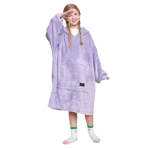 Catalonia Classy Oversized Hoodie Blanket Kids, Soft Fluffy Fleece Wearable Blanket for Girls Boys Teenager, Cosy Warm Snuggle Hoodie for Gift, Purple