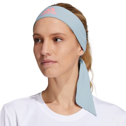 Image of adidas Alphaskin Tie Headband, Magic Grey /Acid Red, One Size