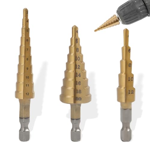 3 Stufenbohrer, Durchmesser 4-12 mm / 4-20 mm / 3-12 mm,...