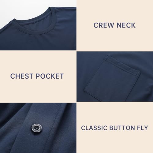 BAMBOO COOL Mens Pajama Set Summer Pjs Sleepwear Short Sleeve Shirts Soft Lightweight Sleep Sets with Pockets S-2XL3