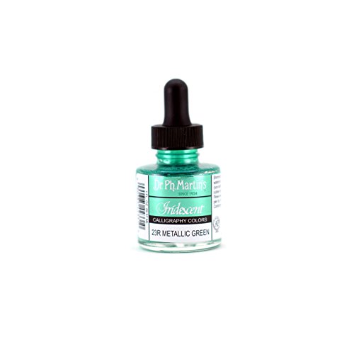 Dr. Ph. Martin's Iridescent Calligraphy Color (23R) Ink Bottle, 1.0 oz, Metallic Green, 1 Bottle