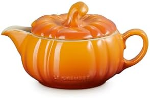 Le Creuset Stoneware Pumpkin Gravy Boat with Lid, 14 oz., Persimm...