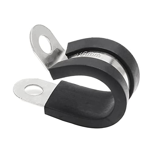 Suiwotin 20 abrazaderas de cable de 5/8 pulgadas (16 mm), abrazaderas de alambre de acero inoxidable, abrazadera aislada acolchada de goma, abrazadera de conducto de metal para tuberías, tubos
