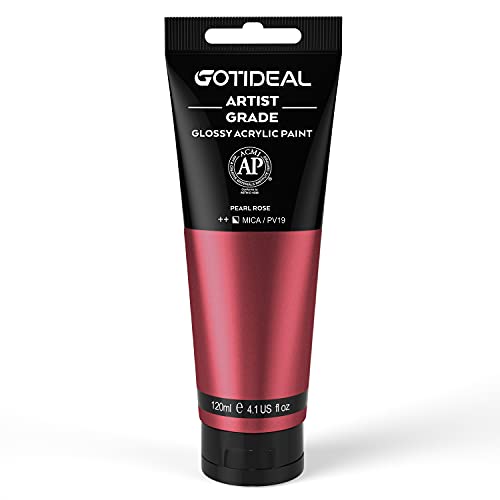 Image of GOTIDEAL Metallic Acrylic Paint Pearl Rose Red Tubes(120ml, 4.1 oz) Non Toxic Non Fading,Rich Pigments for Painters, Adults & Kids, Ideal for Canvas Wood Clay Fabric Ceramic Craft Supplies (Pearl