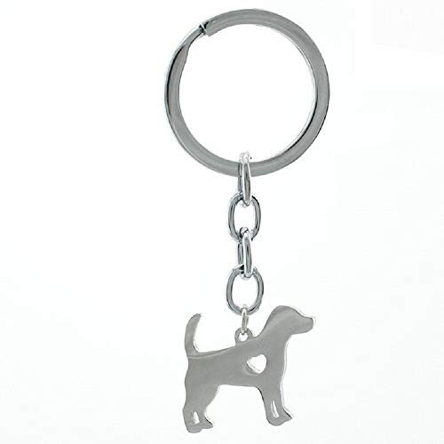 Preisvergleich Produktbild Edler Schlüsselanhänger mit Hunde-Silhouette, Polierte Oberfläche, Hundepfote, Glücksbringer, Metall silberfarben