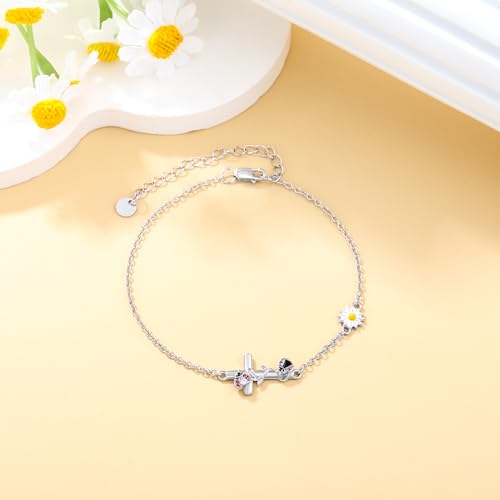 Image of Dragonfly /Cross Bracelet for Women 925 Sterling Silver Bracelet Animal Silver Bracelet Jewelry Mother's Day Birthday Gift for Mom Wift