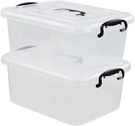Readsky 8 Quart Lidded Storage Bins Plastic Storage Containers, Clear and Black, 2 Packs