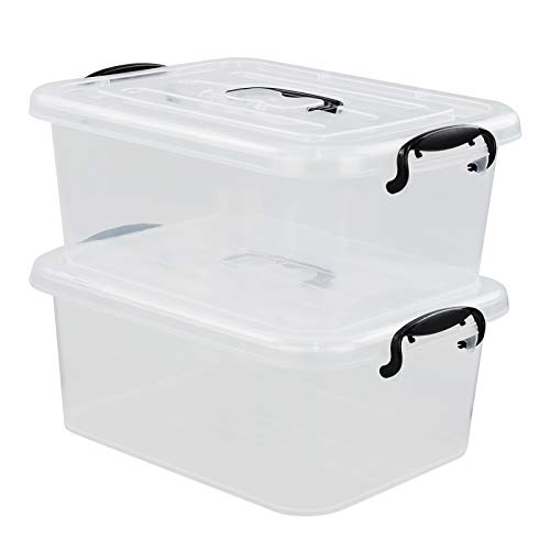 Readsky 8 Quart Lidded Storage Bins Plastic Storage Containers, Clear And Black, 2 Packs #TOP1