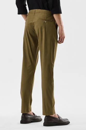 Image of SNITCH Men Chinos | Slim Fit Mid Rise Solid Pattern | Cotton Blend with Medium Stretch & Smooth Texture | Button & Zip Closure for Casual & Street Wear