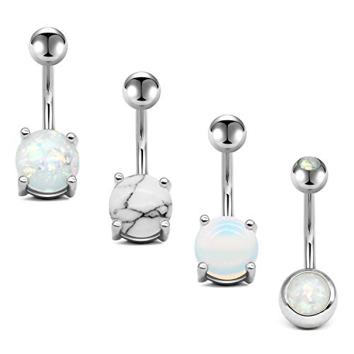 QWALIT Belly Button Rings 14G Surgical Steel Opal Belly Rings CZ Marble Stone Navel Piercing Jewelry for Women Girls 3/8