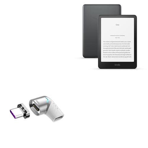 BoxWave Adapter Compatible with Amazon Kindle Paperwhite 12th Gen (7 in) - MagnetoSnap PD Angle Adapter, Magnetic Charging Connector Device Saver - Metallic Silver