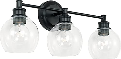 Capital Lighting 121131MB-426 Mid Century Modern Clear Glass Bath Vanity Wall Mount, 3-Light 300 Total Watts, 10" H x 24" W, Matte Black
