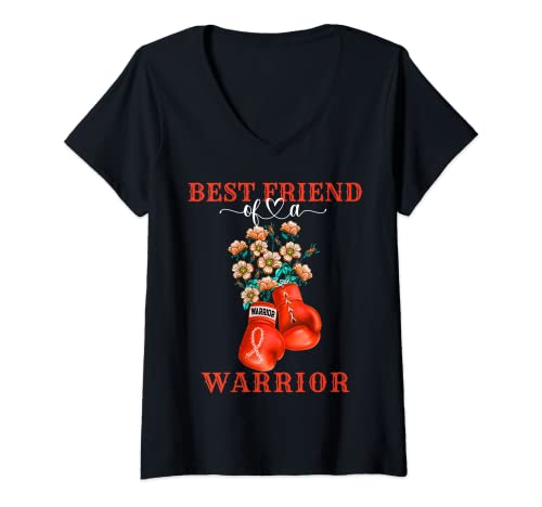 Femme Bestfriend Of A Warrior Support de sensibilisation au cancer du rein T-Shirt avec Col en V