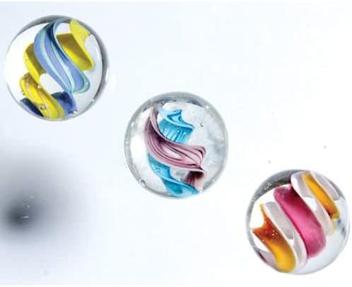 HELTER SKELTER - Juego de 3 canicas de cristal hechas a mano de 0.630 in, transparente, azul, amarillo, rosa, naranja, ojo de gato, decoración del