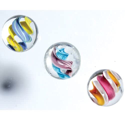 Big Game Toys ~Set of 3 HELTER SKELTER 16mm Handmade Art Glass Marbles Clear/Blue/Yellow/Pink/Orange Swirl Cat's Eye Home Decor/vase Filler/Aquarium