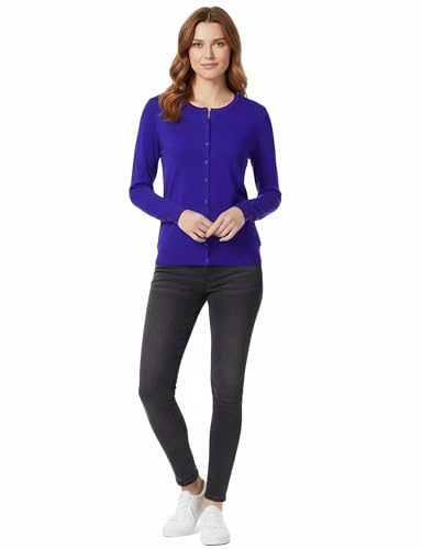 Image of Allsense Women's Long-Sleeve Crewneck Cardigan | Classic Button Down Sweater, Soft Fine Knit, Lightweight