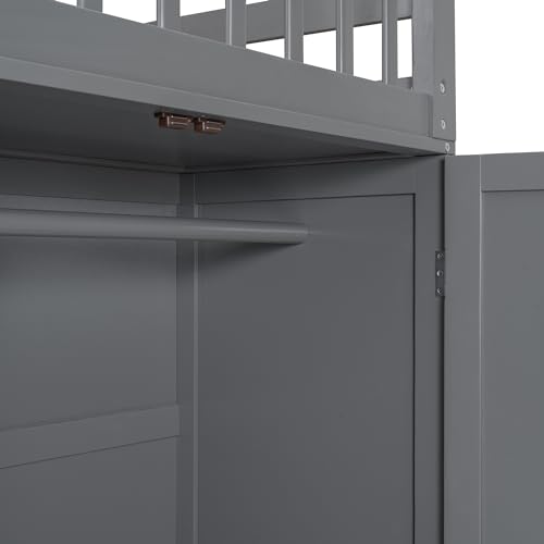 Harper & Bright Designs L-Shape Triple Bunk Beds with Stairs, Desk,Wardrobe, Wood Twin-Over-Full Bunk Bed with Storage, Shelves and Drawers, 3 Beds Bunk Bed with Staircase for Kids Teens, Gray