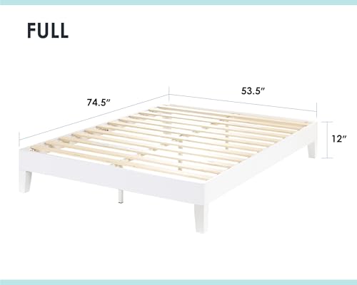 Mellow Naturalista Grand 12 Inch Solid Wood Platform Bed with Wooden Slats, Easy Assembly, Full, White
