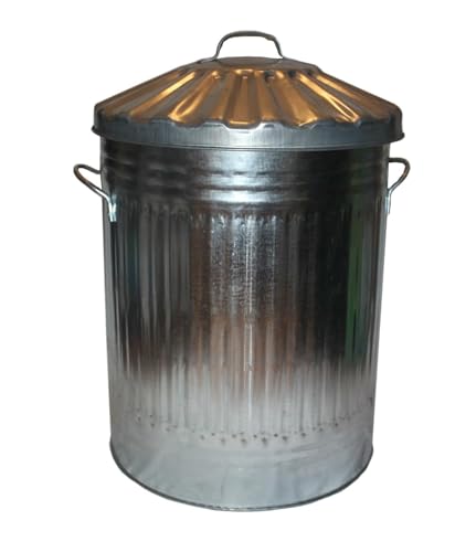 OptiProducts Metal Bins Small Medium Large Extra Large 15L 50L 60L 90L 110L Litre Metal Galvanised Home Garden Bin Leaves Paper Wood Rubbish Dustbin Made Storage Unit in U. K. (60 Liter)