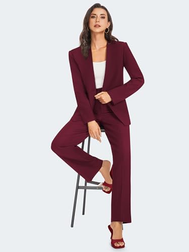 Women's 2 Piece Business Casual Outfits Collarless Blazer Jacket Wide Leg Work Pants Dressy Suit Set - Image 6