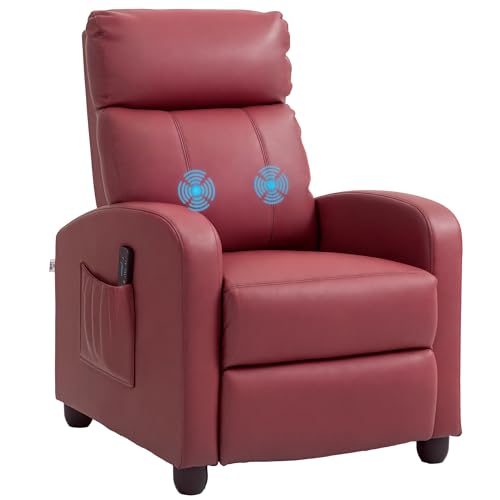 HOMCOM Poltrona Relax Massaggiante con 8 Modalità e 5 Intensità, Poltrona Reclinabile con Poggiapiedi e Telecomando, Pelle PU - 68x88x98 cm, Rosso Scuro