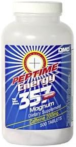Peptime Stimulant 357 Magnum Caffeine Pills 500 Count Bottle 200mg Caffeine A Piece High Energy Caffeine Pills