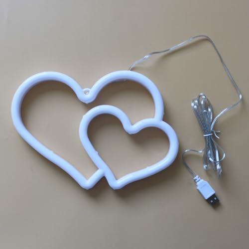 Image of Dual Heart Neon Signs for Wall Decor Led Neon Signs for Bedroom Wall Neon Lights for Home Party Wedding Bachelorette Parties Marriage Proposals Birthday Parties Christmas Decorations